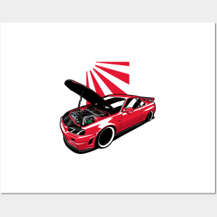 Red R34 GTR Engine Posters and Art